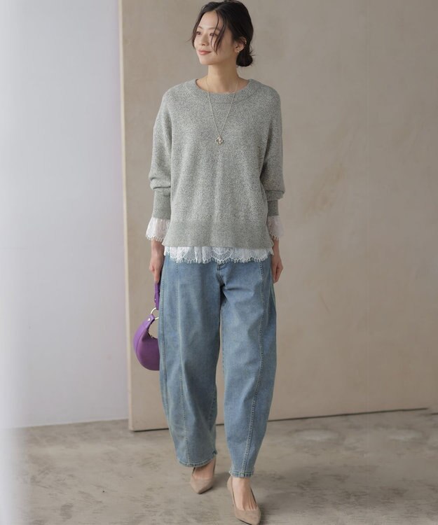 組曲 レースコンビ ロングTシャツ ホワイト系