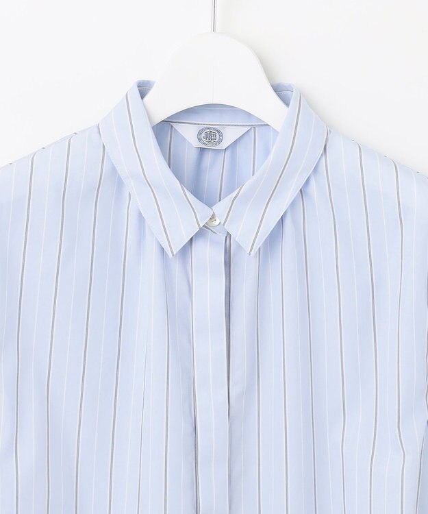 J.PRESS LADIES L 【洗える】ランダムストライプ シャツカラー ブラウス サックスブルー系1