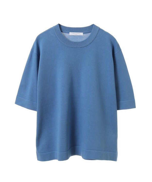 Green Parks 袖裏配色５分袖ニットプルオーバー Blue