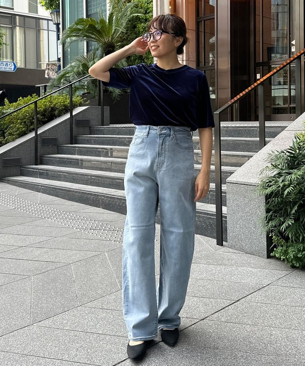 UNFILO ストレッチ ベロアＴシャツ ネイビー