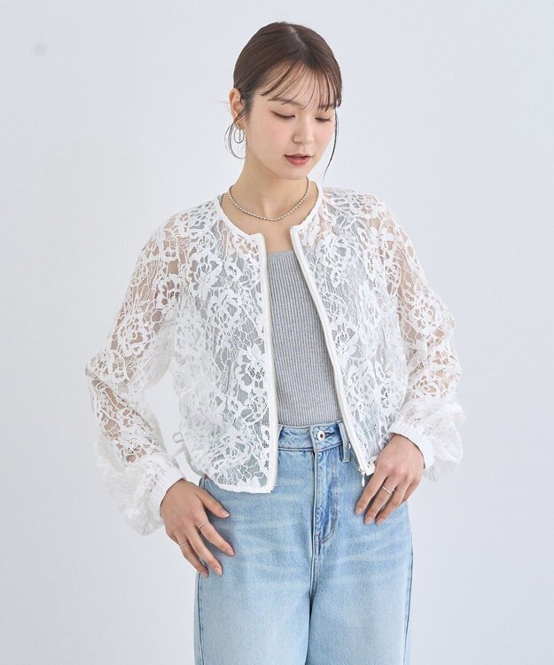 earth music&ecology レースＺＩＰシャツ Off White