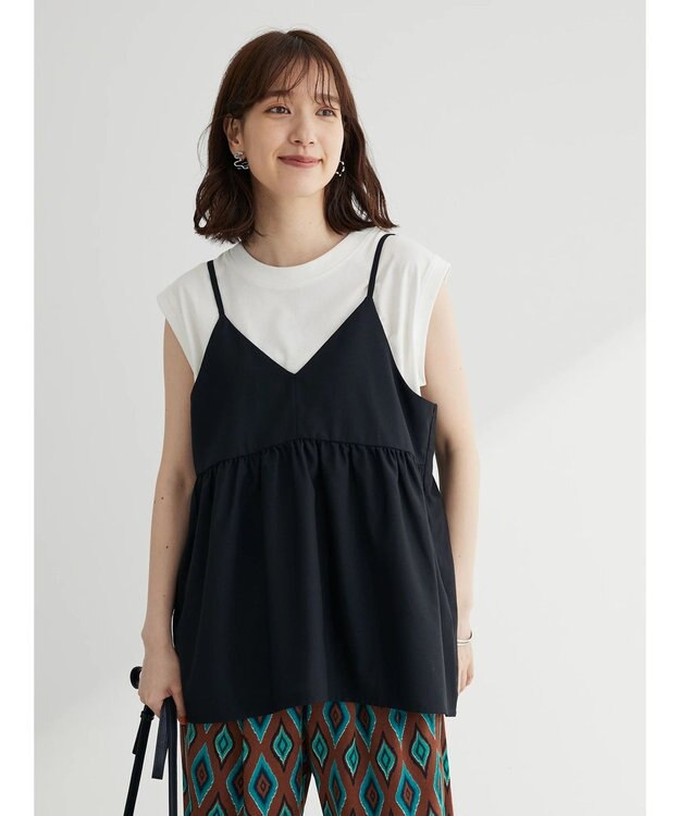 Green Parks 切替ギャザーキャミソール Black