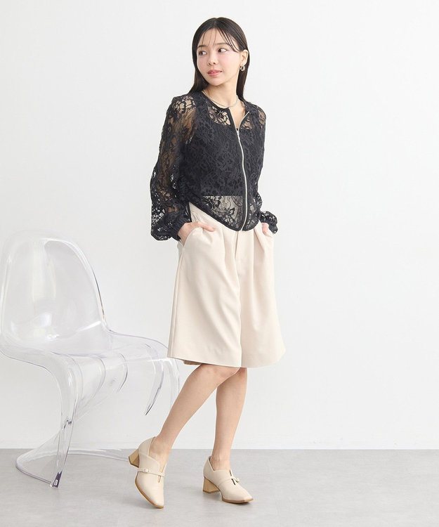 earth music&ecology レースＺＩＰシャツ Black