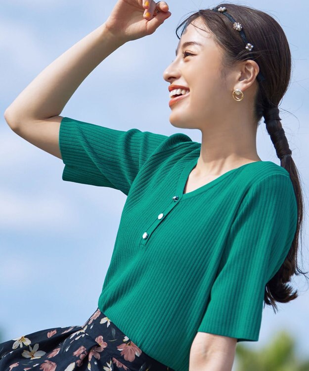 Tiaclasse 【洗える】ボタンニットトップス ターコイズ