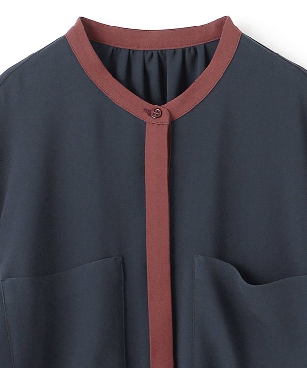 BEIGE， 【洗える】SIBYLLE / 配色カラーロングパフスリーブブラウス Navy×Bordeaux