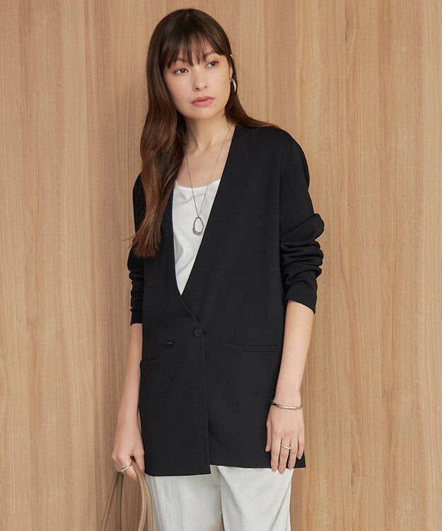 ICB 【洗える】ハイゲージスムース ニットジャケット ブラック系