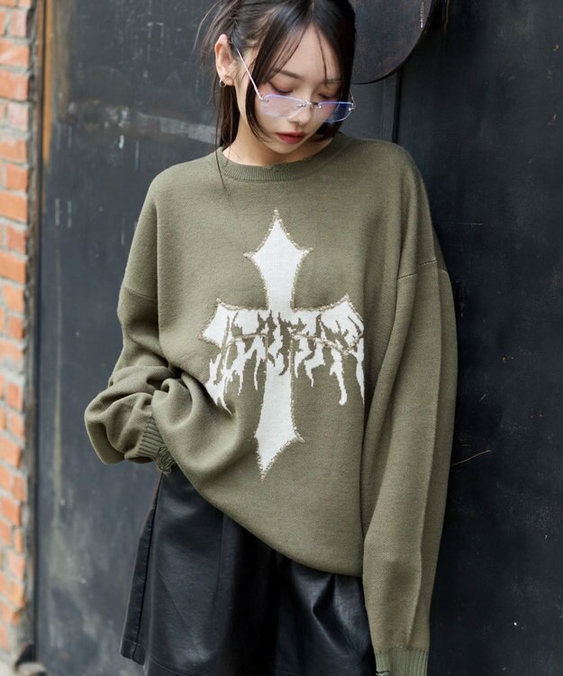 WEGO ダメージジャガードプルオーバー カーキ