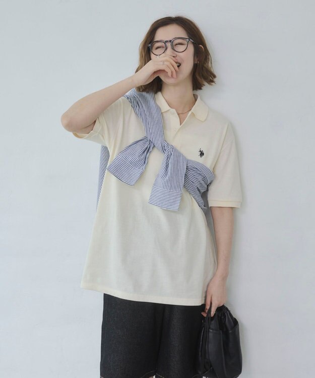 WEGO 【ユニセックス着用ITEM/SMLサイズ展開】U.S. POLO ASSN.別注ポロシャツ ホワイトアイボリー