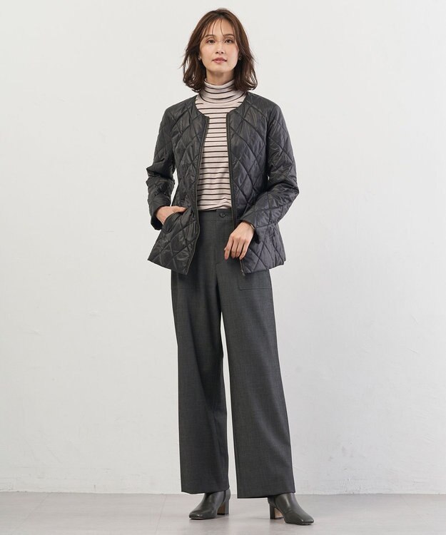 J.PRESS LADIES S シャンブレー2wayストレッチ ワイド ストレート パンツ チャコール系