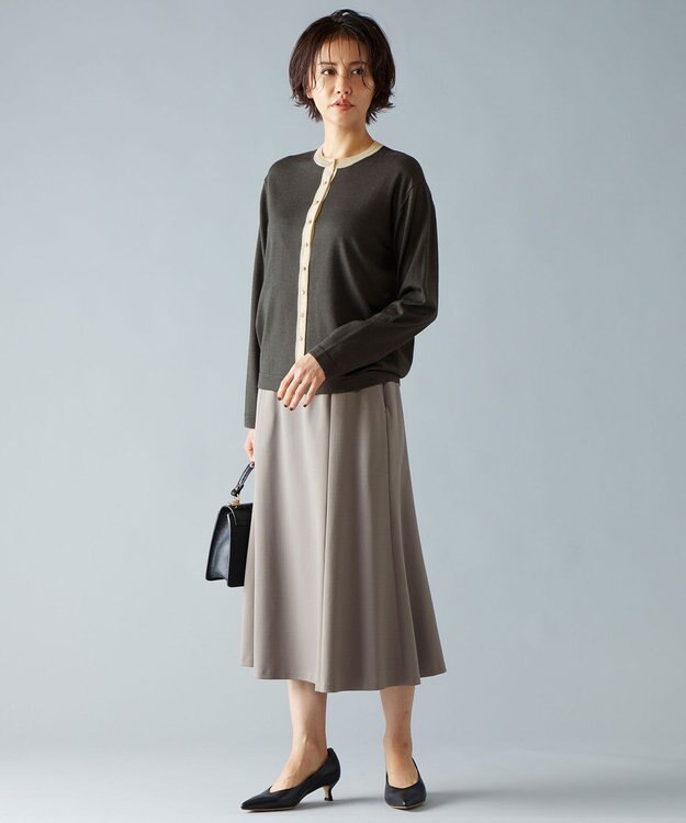 自由区 L 【アンサンブル対応・洗える】ウールシルク カーディガン スレート
