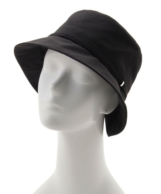 MOONBAT 【遮光100％/遮熱/UVカット】FURLA(フルラ)小ツバ 後ろ割れ バケットハット 帽子 無地 チャーム付き 手洗い可能/サイズ調整可能 ブラック