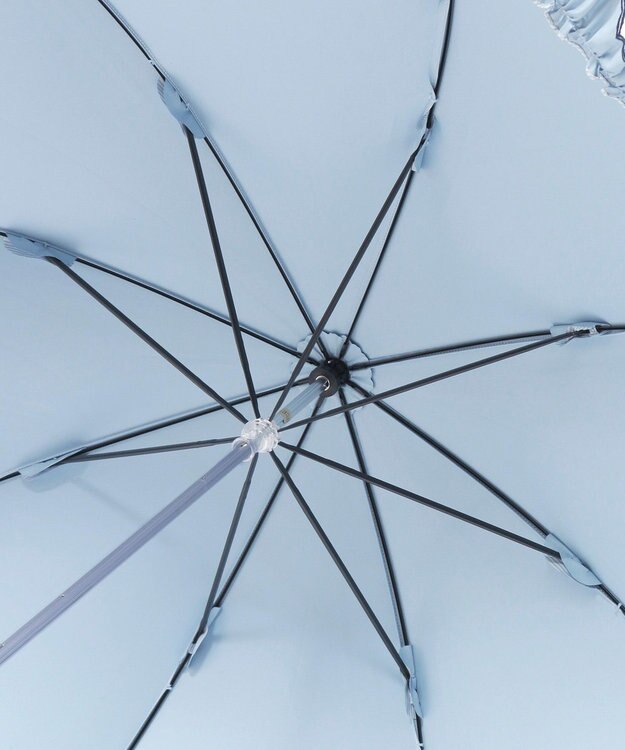 MOONBAT 【WEB限定】POLO RALPH LAUREN（ポロ ラルフローレン）晴雨兼用日傘 長傘 ワンポイントベア刺繍 フリル 一級遮光 遮熱 UV サックスブルー(ストライプ)