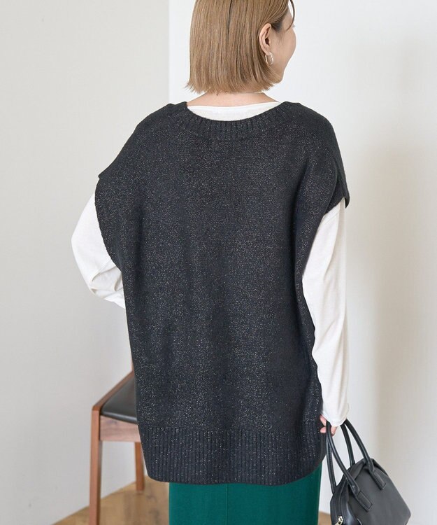 AMERICAN HOLIC ラメ入りＶネックニットベスト Black