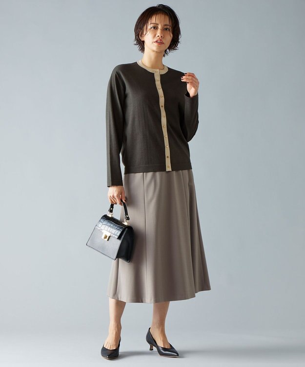 自由区 L 【アンサンブル対応・洗える】ウールシルク カーディガン スレート