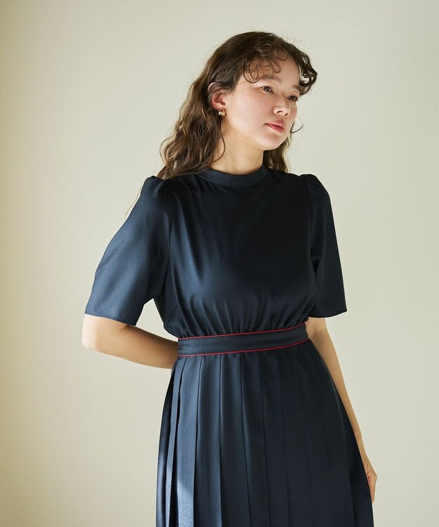 #Newans 〈花乃まりあさんコラボ〉ワイドプリーツワンピース ネイビー