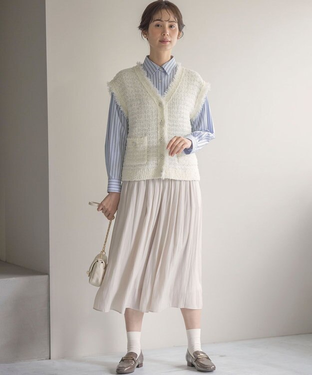 組曲 フリンジニット ベスト パールホワイト