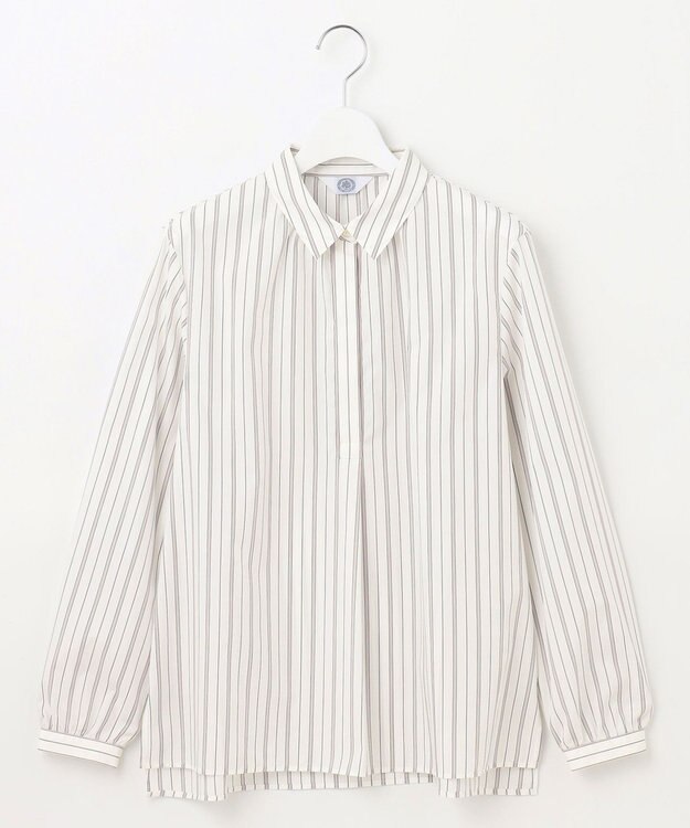 J.PRESS LADIES L 【洗える】ランダムストライプ シャツカラー ブラウス ホワイト系1