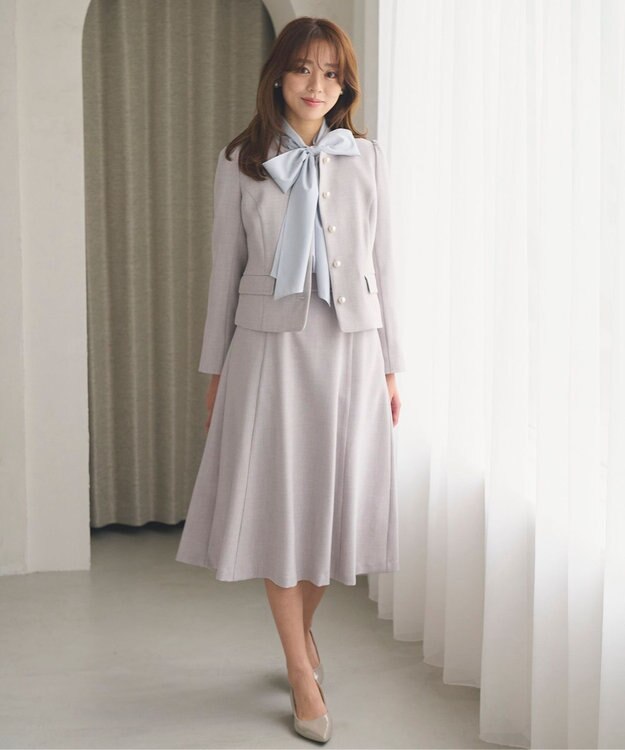 Feroux 【新色追加・洗える】ボリューム リボンタイ ブラウス ライトグレー系