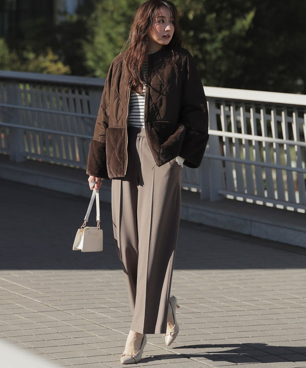 ANY SIS ビューティサーモ2WAYストレッチ ワイドパンツ グレージュ