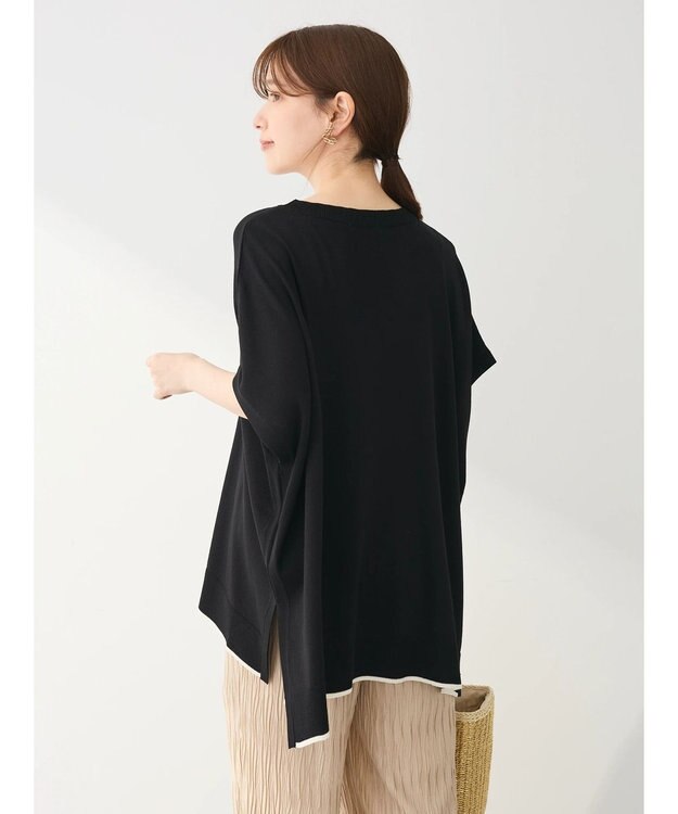 Green Parks 推しニット　裾ラインポンチョ型チュニック Black