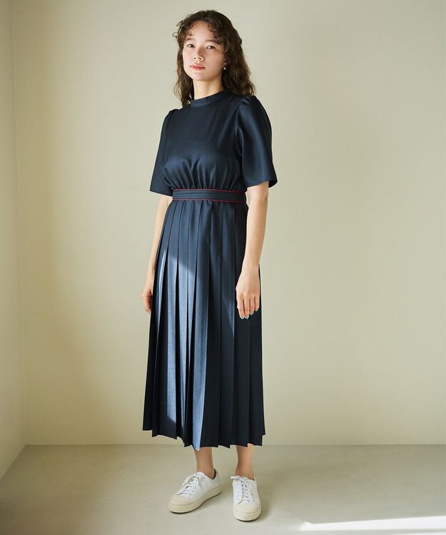 #Newans 〈花乃まりあさんコラボ〉ワイドプリーツワンピース ネイビー