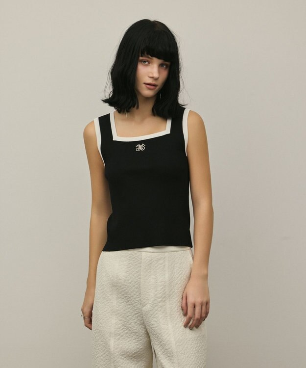 GRACE CONTINENTAL バイカラーリブニットノースリーブ ブラック