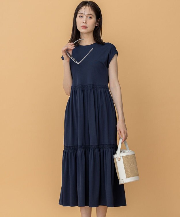 組曲 サマージャージーティアード ワンピース ネイビー系