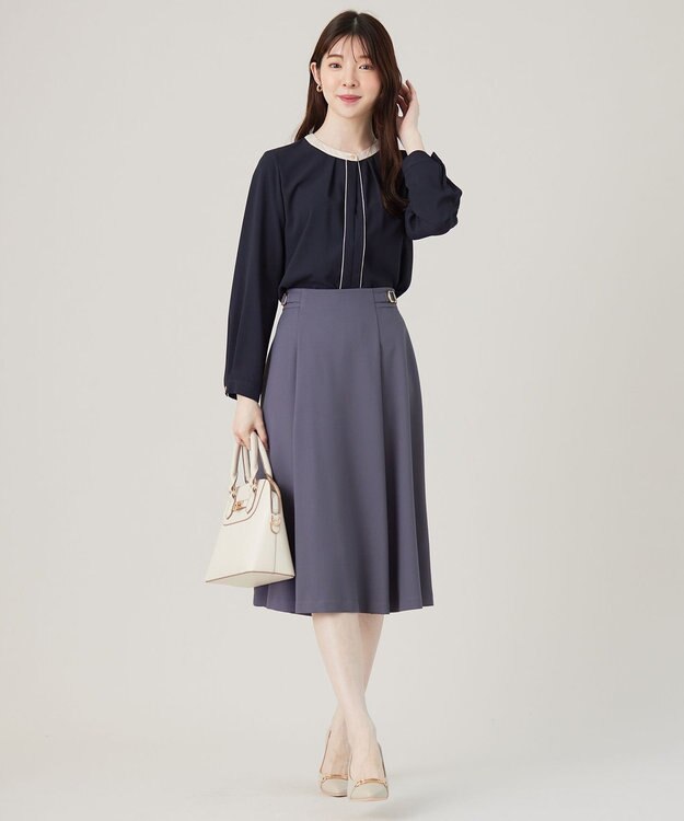 ANY SIS S 【洗える】フロントタック ブラウス ネイビー×アイボリー