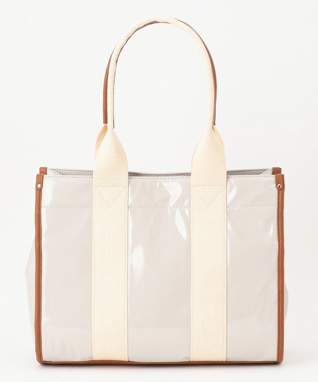 LA BAGAGERIE ソフトエナメル　ロゴテープトートバッグ　Lサイズ アイボリー