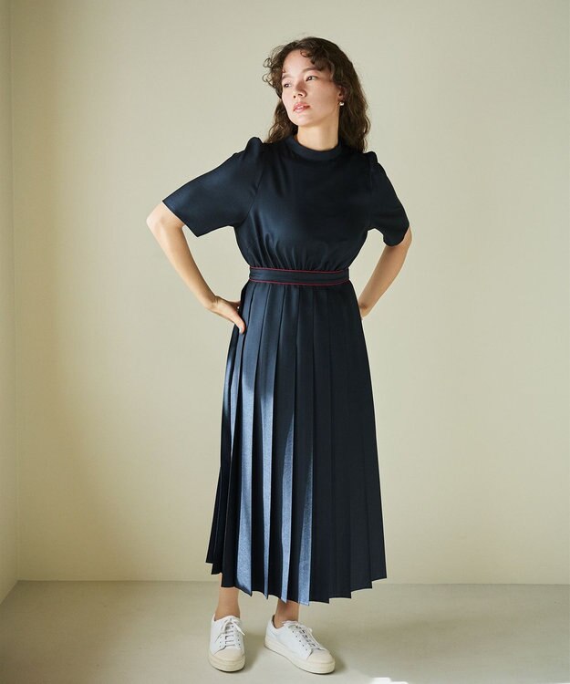 #Newans 〈花乃まりあさんコラボ〉ワイドプリーツワンピース ネイビー