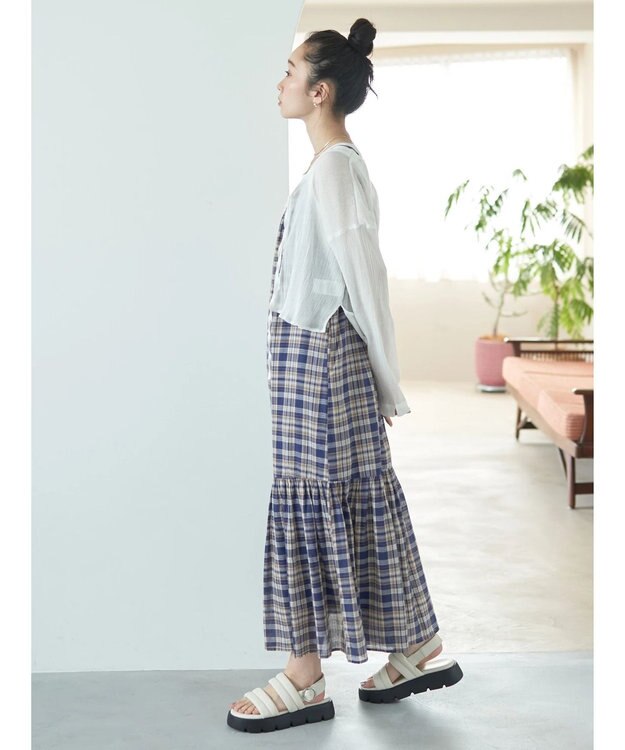 earth music&ecology マドラスチェックキャミワンピース Navy