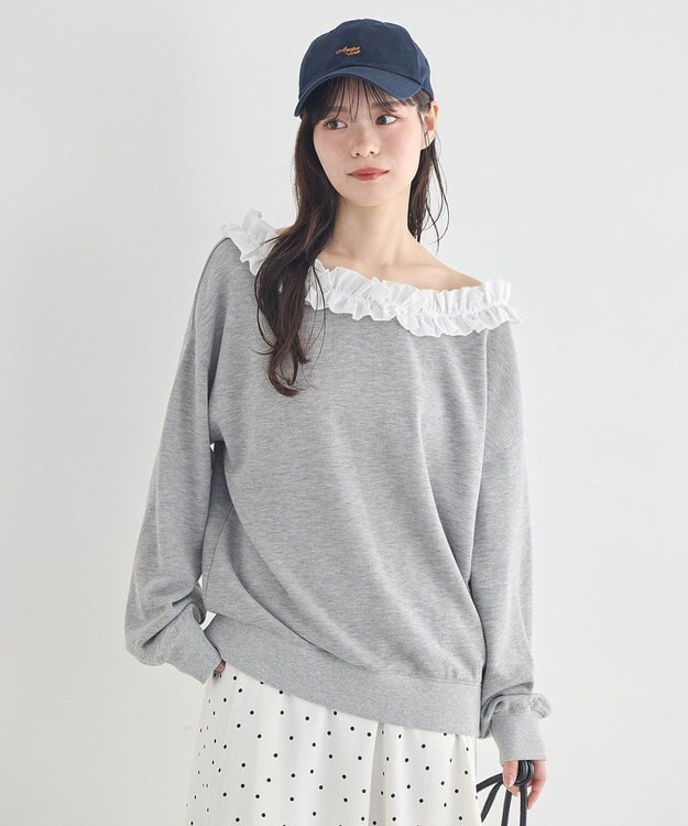 earth music&ecology フリルオフショルウラケスウェット Gray Mixture