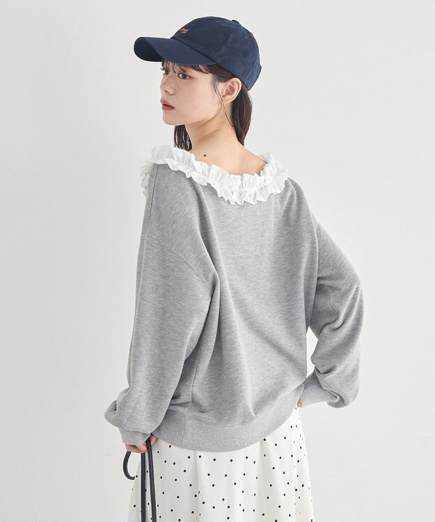 earth music&ecology フリルオフショルウラケスウェット Gray Mixture