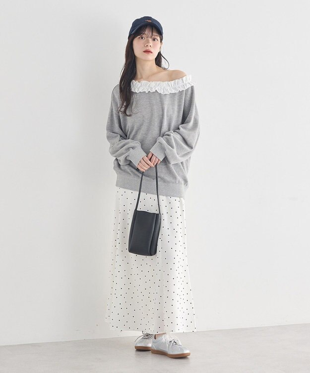 earth music&ecology フリルオフショルウラケスウェット Gray Mixture