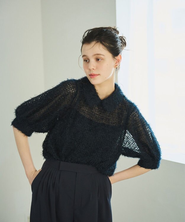 #Newans フィラッフィパフスリーブプラウス ネイビー