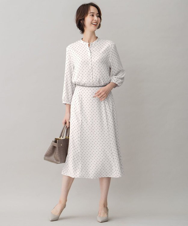 自由区 【セット可/洗える】ダブルスクエアプリント バンドカラーブラウス アイボリー系5