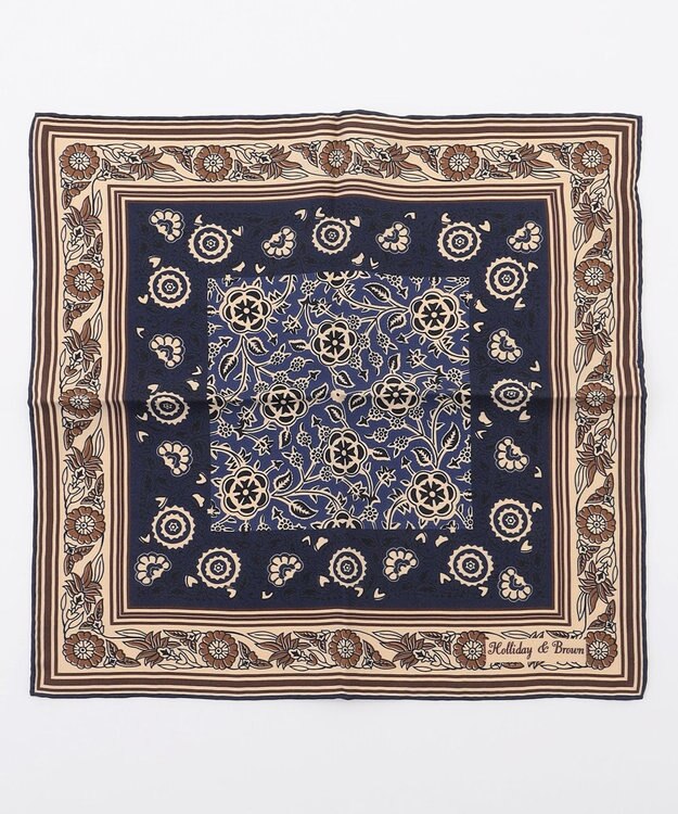 JOSEPH ABBOUD 【イタリア製・Holliday&Brown】フラワーバンダナプリント ポケットチーフ ネイビー系6