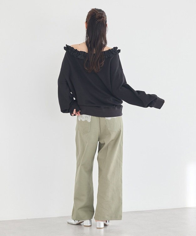 earth music&ecology フリルオフショルウラケスウェット Black