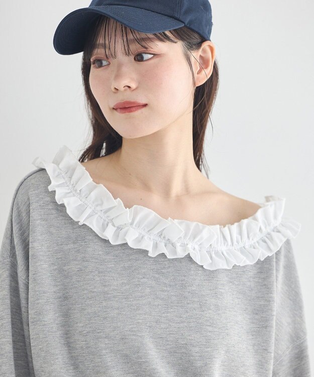 earth music&ecology フリルオフショルウラケスウェット Gray Mixture