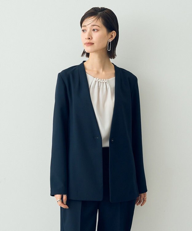 YECCA VECCA ストレッチノーカラージャケット Navy