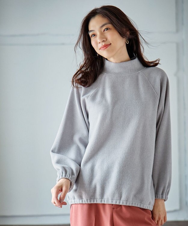 ANY L リブ起毛モックネックプルオーバー グレー