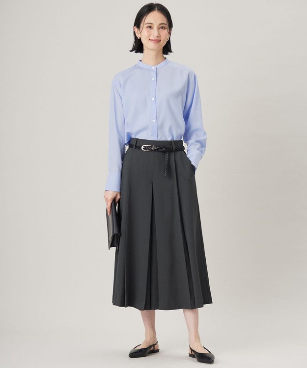 自由区 L 【洗える】SOMELOSバンドカラー ブラウス サックス