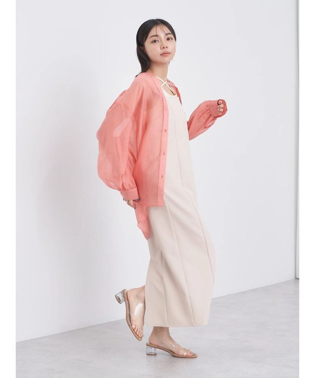 earth music&ecology シアーバンドカラーシャツ Pink