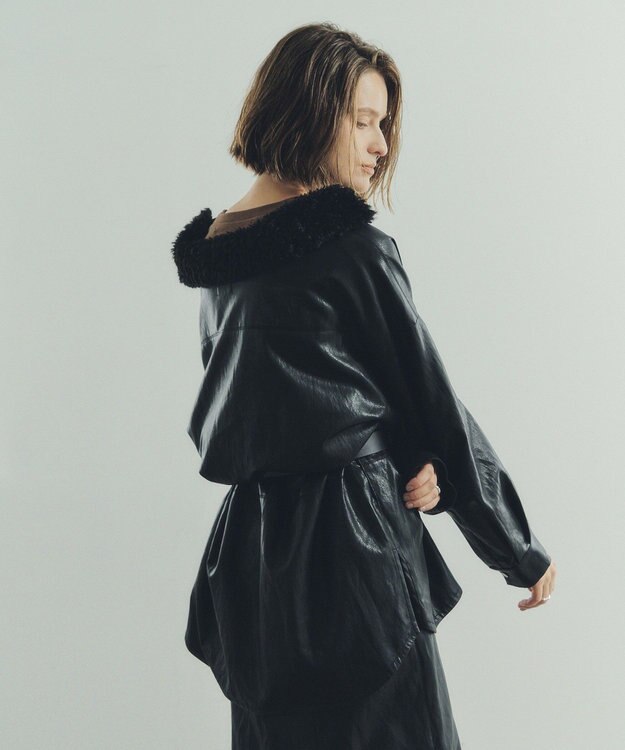 YECCA VECCA レザーライクシャツジャケット Black