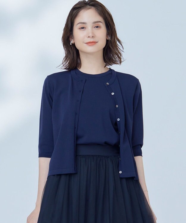 組曲 【2SET・WEB限定】フラワーレース5分袖ツイン ニット ネイビー系