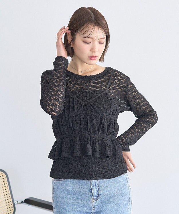 earth music&ecology SET2点カットレースプルオーバー＋ビスチェ Black