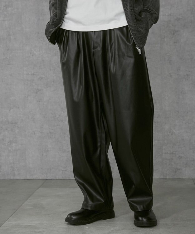 WEGO 【ユニセックス着用ITEM】合皮イージータックパンツ ブラック