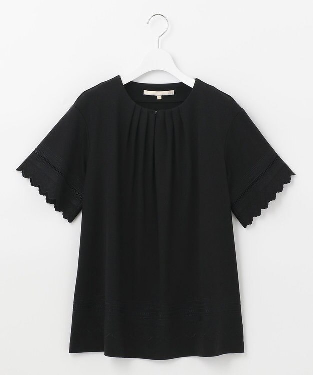 自由区 【洗える】エンブロイダリー チュニック丈カットソー ブラック系