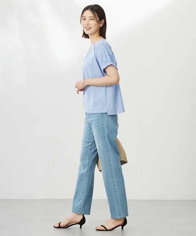 J.PRESS LADIES S 【WEB限定カラーあり・洗える】ストライプジャージー フレンチスリーブ カットソー サックスストライプ系
