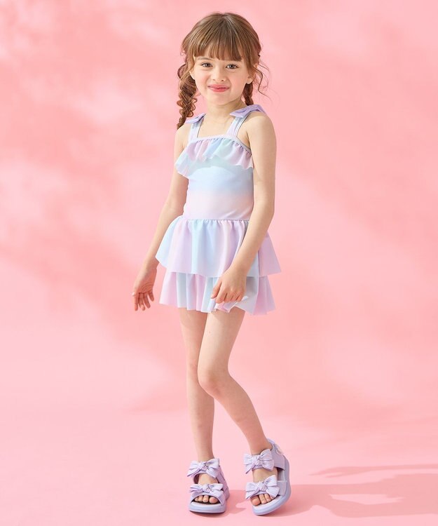 ANY KIDS 総柄 フリル ワンピース 水着 レインボー